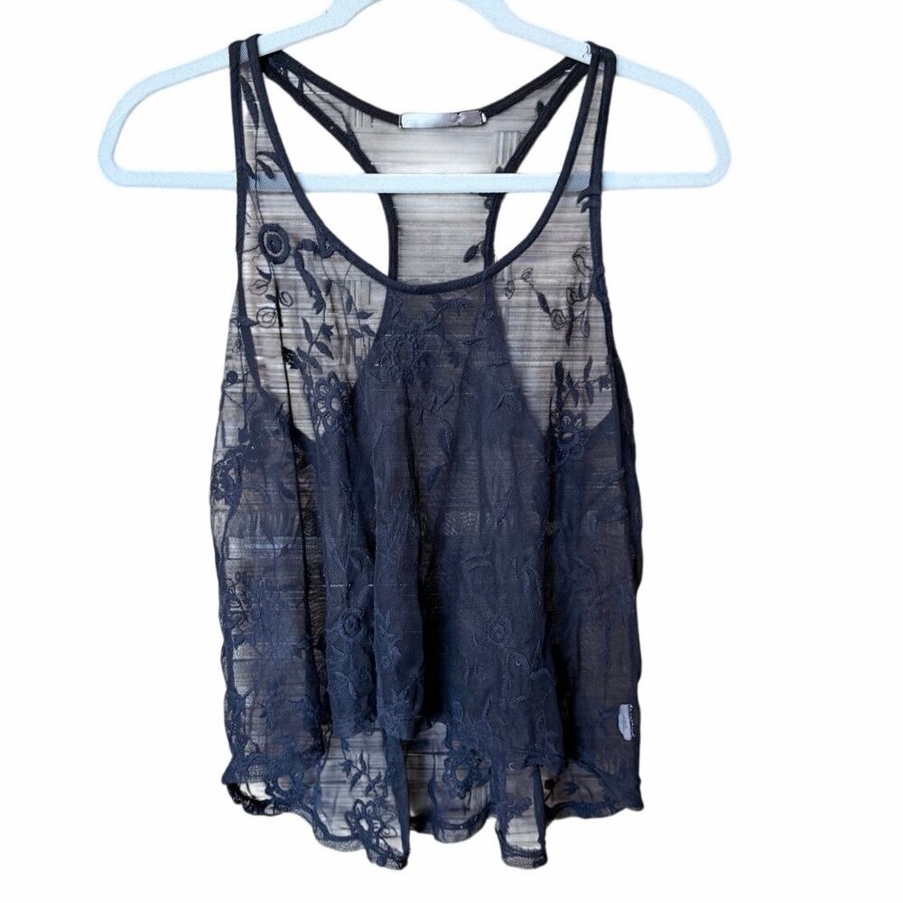 Black lace sheer tank top medium USA made witchy goth emo dark romance rocker